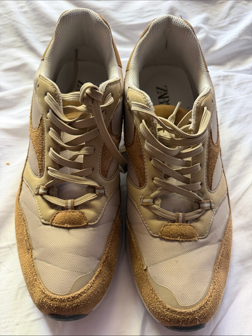 Zara Men’s Tan & Beige Suede-Trim Sneakers